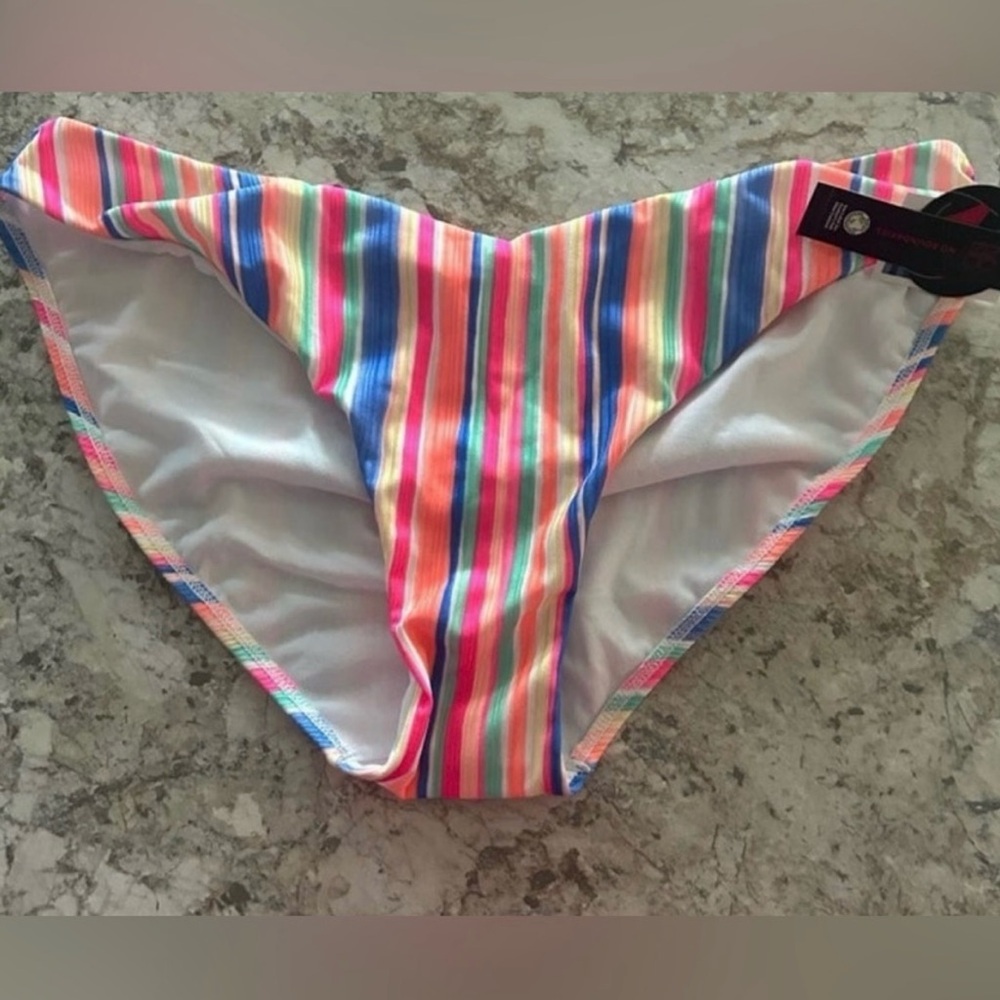 No Boundaries Bikini Swimsuit Bottom Size XL NEON Stripes NWT